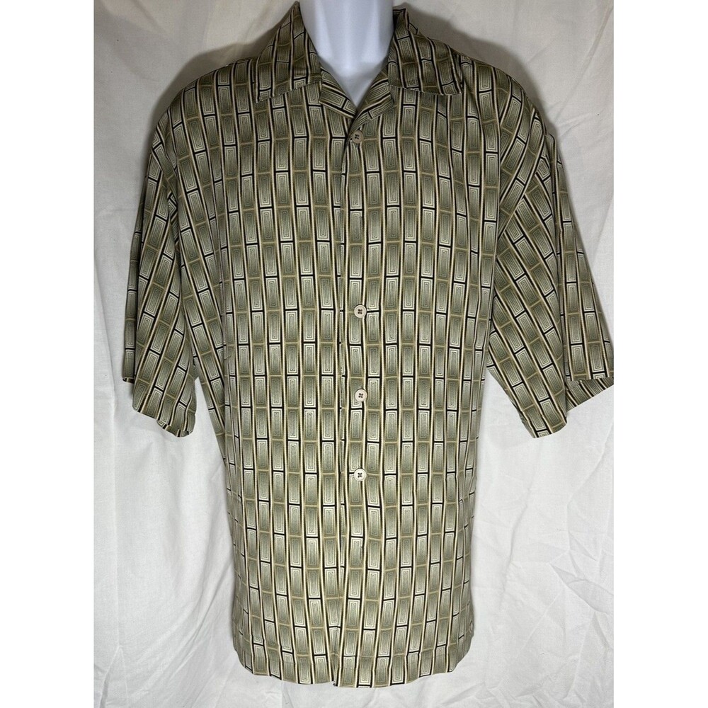 Funky Vintage Geometric Short Sleeve Button Down Mench Platinum Italy Shirt L